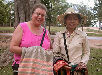 Carol and Oren, a young Cambodian woman who sold scarves at Angkor Wat