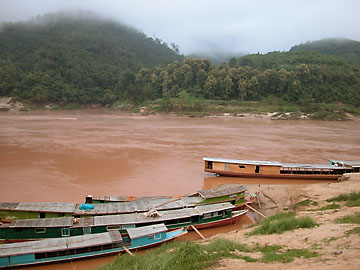 Passenger and cargo boats on the Mekong River at Pakbeng, Laos